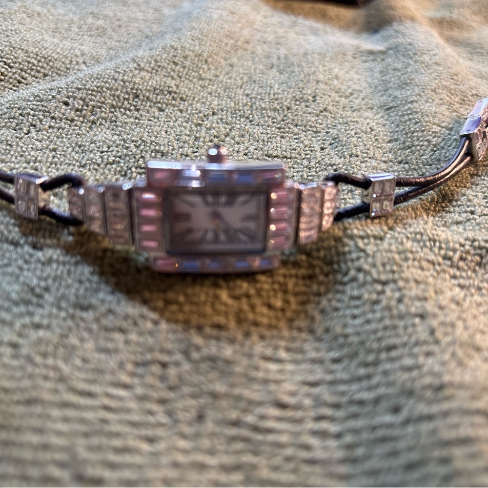 HW79 Adrienne Womens Bling Watch 20mm Silver Tone Case And Band W/black Rope - Picture 7 of 7